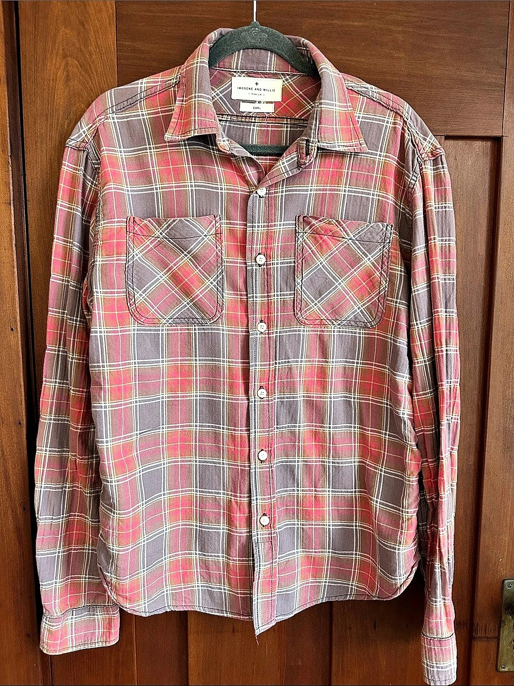 Imogene and Willie Earl Plaid Button Down in Red & Brown Medium Like New